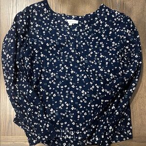 LOFT Navy Blue Floral Blouse